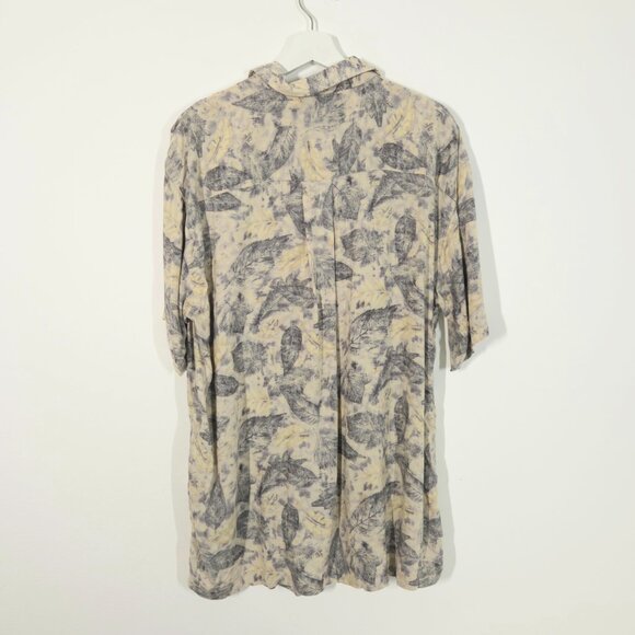 Vintage Leaf Print Patterned Short Sleeve Button Down Shirt Made in Korea - Picture 5 of 6